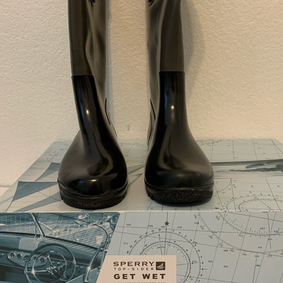 SPERRY WOMENS GET WET RAIN BOOTS GRAY HUNTER GREEN BLACK TALL SIZE 8 - Picture 6 of 8